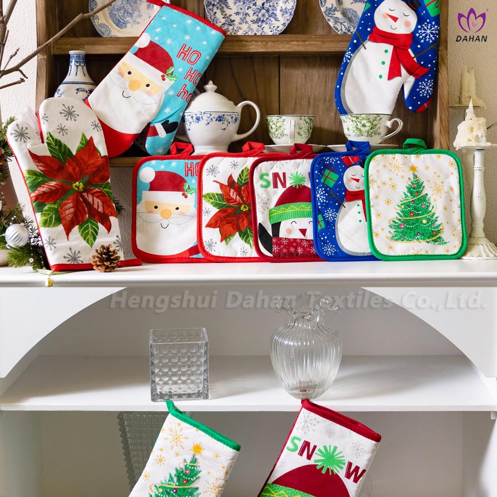 Christmas printing glove+potholder+cotton towel 3pk