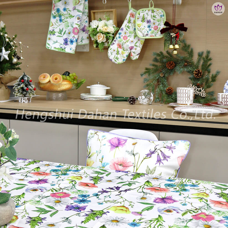 TP230 Printed tablecloth glove potholder kitchen towel. 4pk