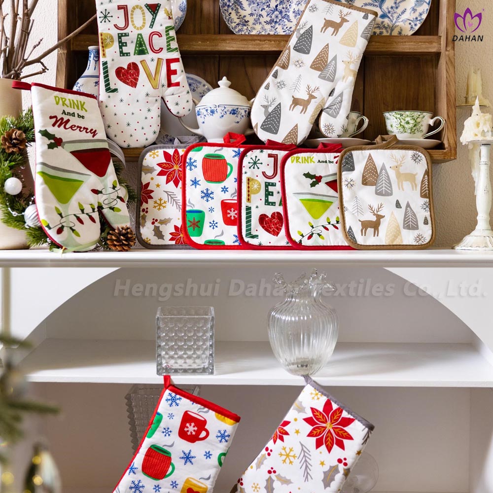 Christmas printing glove+potholder+cotton towel 3pk